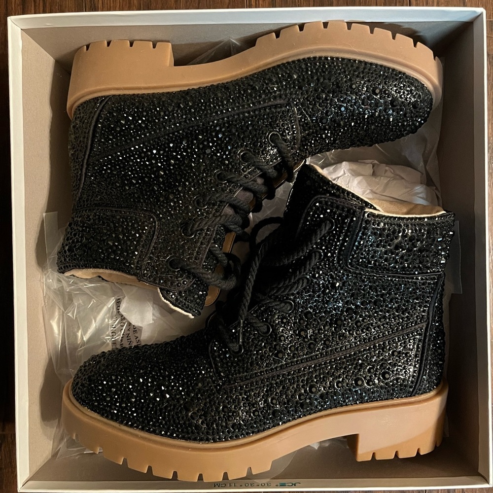 Betsy Johnson Black Rhinestone Boots - size 8
